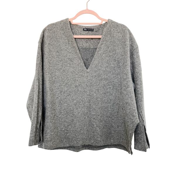 Zara Wool Blend V Neck Boxy Sweater Gray Size Medium - Picture 3 of 8